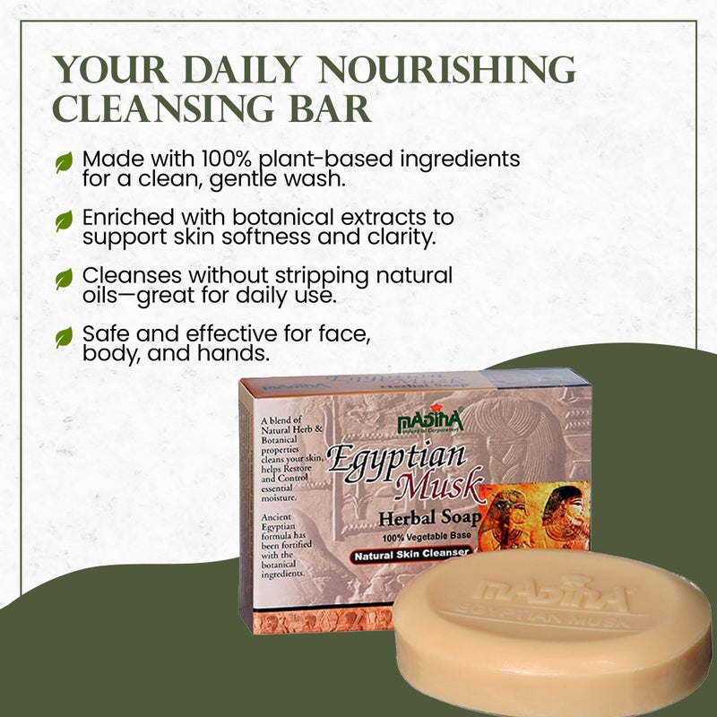 مدينة صابون المسك المصري من المدينة - مرطب، مغذي، مصنوع من مكونات نباتية 100%، حلال، منظف لطيف لجميع أنواع البشرة، تركيبة نباتية، عبوة من 6 قطع (3.5 أونصة لكل قطعة) - Image 3